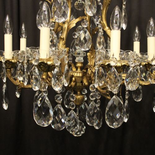 FRENCH PAIR BRONZE CRYSTAL 8 LIGHT ANTIQUE CHANDELIERS - ADDITIONAL PHOTO 6