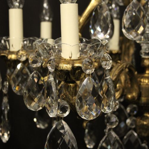 FRENCH PAIR BRONZE CRYSTAL 8 LIGHT ANTIQUE CHANDELIERS - ADDITIONAL PHOTO 7