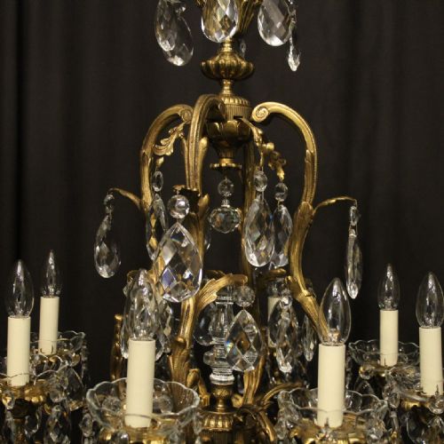 FRENCH PAIR BRONZE CRYSTAL 8 LIGHT ANTIQUE CHANDELIERS - ADDITIONAL PHOTO 8
