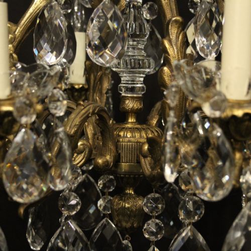 FRENCH PAIR BRONZE CRYSTAL 8 LIGHT ANTIQUE CHANDELIERS - ADDITIONAL PHOTO 9