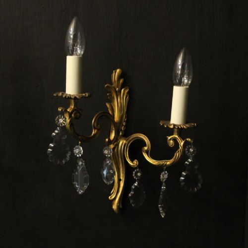 FRENCH PAIR OF GILDED TWIN ARM ANTIQUE WALL LIGHTS - ADDITIONAL PHOTO 1