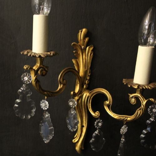 FRENCH PAIR OF GILDED TWIN ARM ANTIQUE WALL LIGHTS - ADDITIONAL PHOTO 4