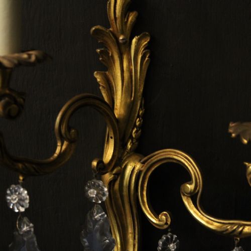FRENCH PAIR OF GILDED TWIN ARM ANTIQUE WALL LIGHTS - ADDITIONAL PHOTO 6