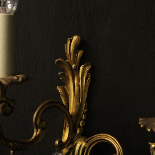 FRENCH PAIR OF GILDED TWIN ARM ANTIQUE WALL LIGHTS - ADDITIONAL PHOTO 7