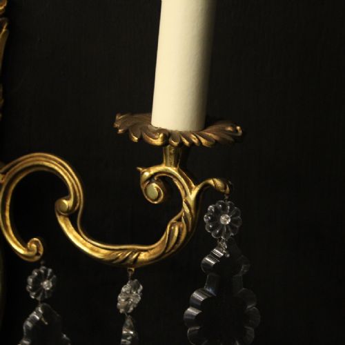 FRENCH PAIR OF GILDED TWIN ARM ANTIQUE WALL LIGHTS - ADDITIONAL PHOTO 8