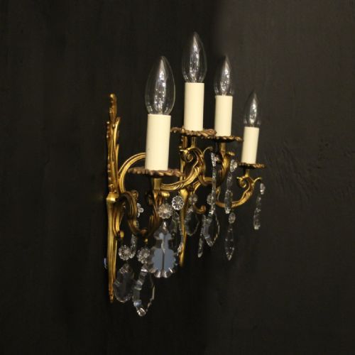FRENCH PAIR OF GILDED TWIN ARM ANTIQUE WALL LIGHTS - ADDITIONAL PHOTO 9