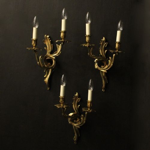 french set of 3 twin arm antique wall sconces - CATEGORY: ANTIQUE LIGHTING - DATED 1920