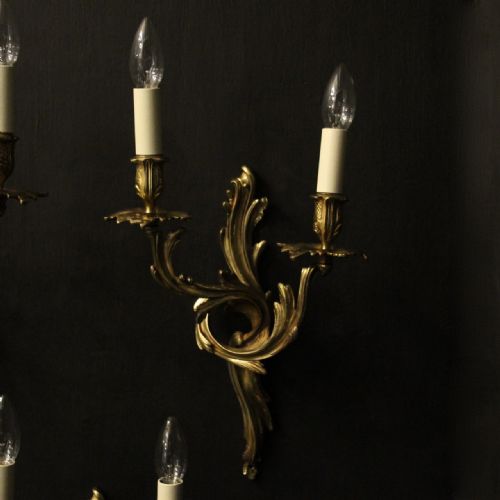 FRENCH SET OF 3 TWIN ARM ANTIQUE WALL SCONCES - ADDITIONAL PHOTO 1