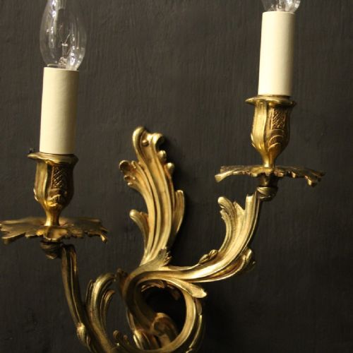 FRENCH SET OF 3 TWIN ARM ANTIQUE WALL SCONCES - ADDITIONAL PHOTO 3