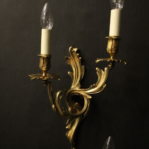 FRENCH SET OF 3 TWIN ARM ANTIQUE WALL SCONCES - ADDITIONAL PHOTO 4