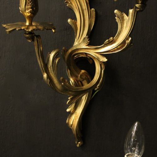 FRENCH SET OF 3 TWIN ARM ANTIQUE WALL SCONCES - ADDITIONAL PHOTO 5
