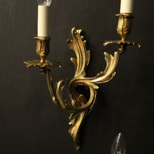FRENCH SET OF 3 TWIN ARM ANTIQUE WALL SCONCES - ADDITIONAL PHOTO 6