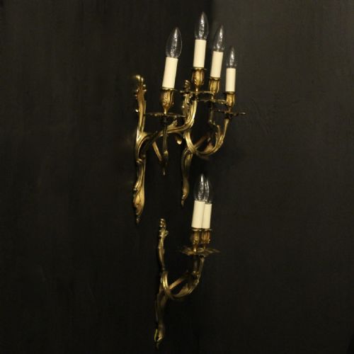 FRENCH SET OF 3 TWIN ARM ANTIQUE WALL SCONCES - ADDITIONAL PHOTO 9