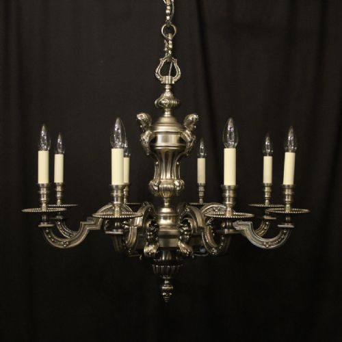 french pair silver bronze 8 light antique chandeliers - CATEGORY: ANTIQUE LIGHTING - DATED 1920