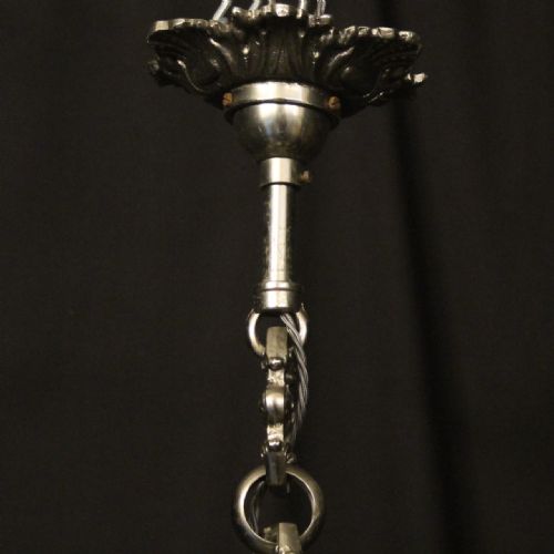 FRENCH PAIR SILVER BRONZE 8 LIGHT ANTIQUE CHANDELIERS - ADDITIONAL PHOTO 9