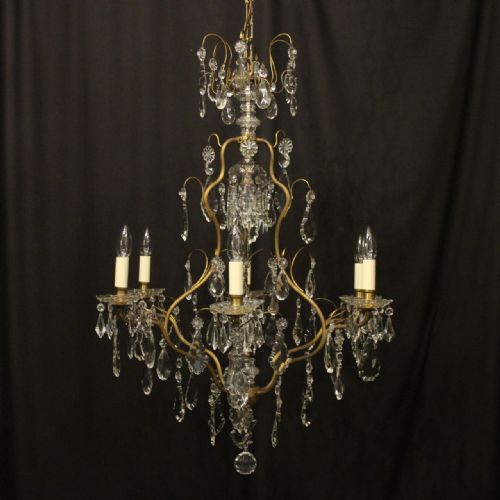 french gilded birdcage crystal 7 light antique chandelier - CATEGORY: ANTIQUE LIGHTING - DATED 1920