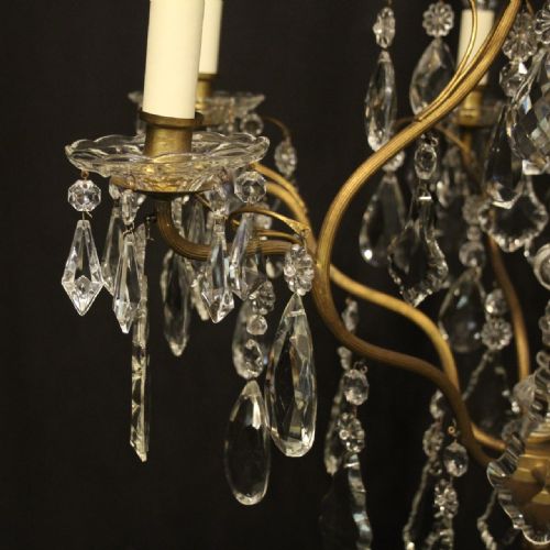 FRENCH GILDED BIRDCAGE CRYSTAL 7 LIGHT ANTIQUE CHANDELIER - ADDITIONAL PHOTO 4