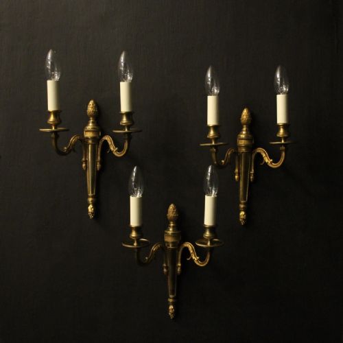french set of 3 twin arm antique wall lights - CATEGORY: ANTIQUE LIGHTING - DATED 1920