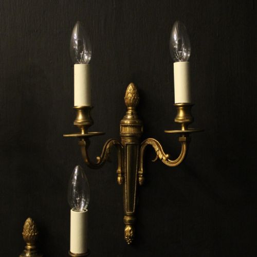 FRENCH SET OF 3 TWIN ARM ANTIQUE WALL LIGHTS - ADDITIONAL PHOTO 1