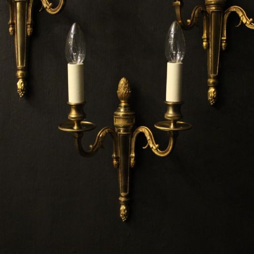 FRENCH SET OF 3 TWIN ARM ANTIQUE WALL LIGHTS - ADDITIONAL PHOTO 2
