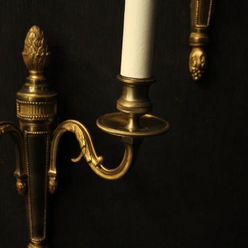 FRENCH SET OF 3 TWIN ARM ANTIQUE WALL LIGHTS - ADDITIONAL PHOTO 3