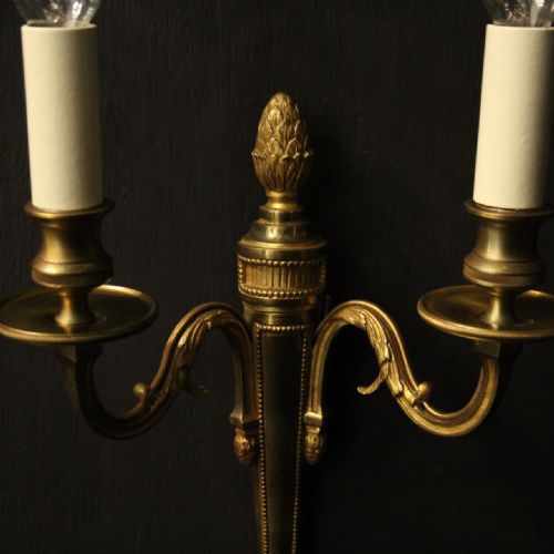 FRENCH SET OF 3 TWIN ARM ANTIQUE WALL LIGHTS - ADDITIONAL PHOTO 4