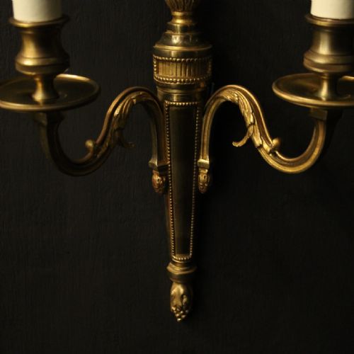 FRENCH SET OF 3 TWIN ARM ANTIQUE WALL LIGHTS - ADDITIONAL PHOTO 5