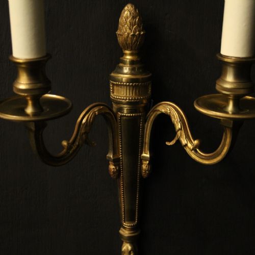 FRENCH SET OF 3 TWIN ARM ANTIQUE WALL LIGHTS - ADDITIONAL PHOTO 8