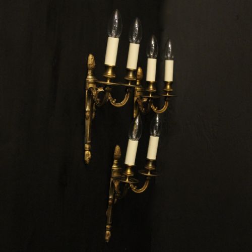 FRENCH SET OF 3 TWIN ARM ANTIQUE WALL LIGHTS - ADDITIONAL PHOTO 9