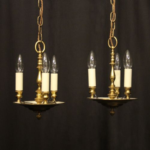 french pair of empire triple light antique chandeliers - CATEGORY: ANTIQUE LIGHTING - DATED 1920