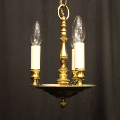FRENCH PAIR OF EMPIRE TRIPLE LIGHT ANTIQUE CHANDELIERS - ADDITIONAL PHOTO 1