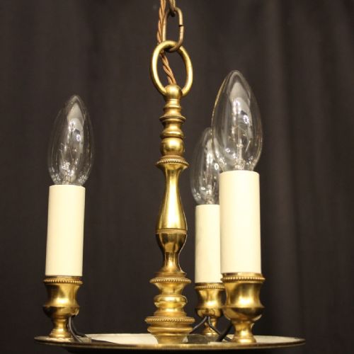 FRENCH PAIR OF EMPIRE TRIPLE LIGHT ANTIQUE CHANDELIERS - ADDITIONAL PHOTO 2
