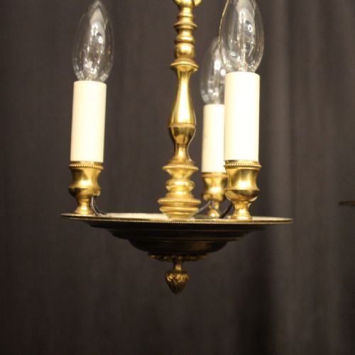 FRENCH PAIR OF EMPIRE TRIPLE LIGHT ANTIQUE CHANDELIERS - ADDITIONAL PHOTO 3