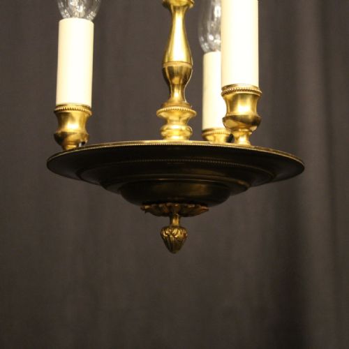 FRENCH PAIR OF EMPIRE TRIPLE LIGHT ANTIQUE CHANDELIERS - ADDITIONAL PHOTO 4