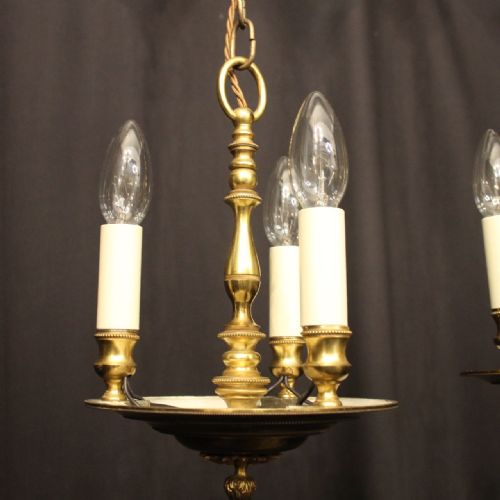 FRENCH PAIR OF EMPIRE TRIPLE LIGHT ANTIQUE CHANDELIERS - ADDITIONAL PHOTO 7