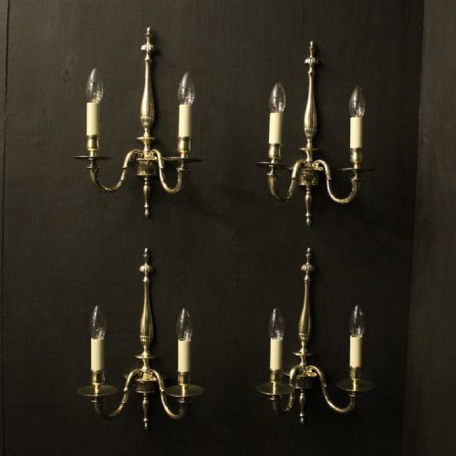 english set of 4 brass twin arm antique wall lights - CATEGORY: ANTIQUE LIGHTING - DATED 1910