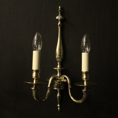 ENGLISH SET OF 4 BRASS TWIN ARM ANTIQUE WALL LIGHTS - ADDITIONAL PHOTO 1