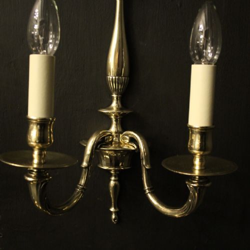 ENGLISH SET OF 4 BRASS TWIN ARM ANTIQUE WALL LIGHTS - ADDITIONAL PHOTO 2