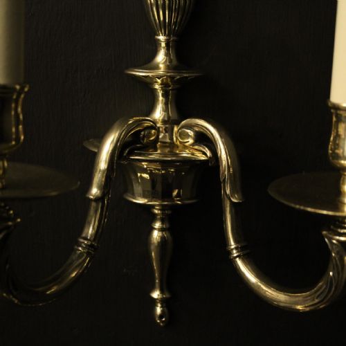 ENGLISH SET OF 4 BRASS TWIN ARM ANTIQUE WALL LIGHTS - ADDITIONAL PHOTO 3