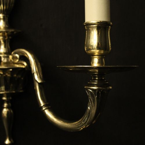 ENGLISH SET OF 4 BRASS TWIN ARM ANTIQUE WALL LIGHTS - ADDITIONAL PHOTO 6