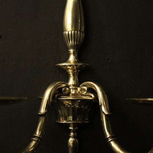ENGLISH SET OF 4 BRASS TWIN ARM ANTIQUE WALL LIGHTS - ADDITIONAL PHOTO 7