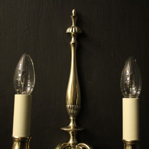 ENGLISH SET OF 4 BRASS TWIN ARM ANTIQUE WALL LIGHTS - ADDITIONAL PHOTO 8