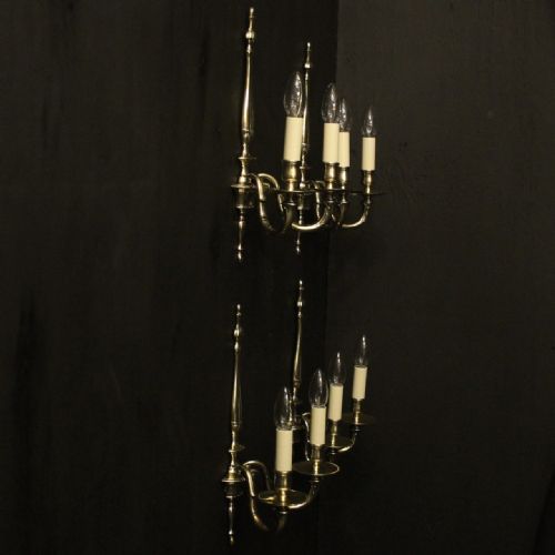 ENGLISH SET OF 4 BRASS TWIN ARM ANTIQUE WALL LIGHTS - ADDITIONAL PHOTO 9