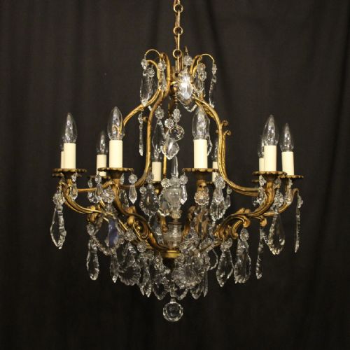 french gilded bronze crystal 10 light antique chandelier - CATEGORY: ANTIQUE LIGHTING - DATED 1920