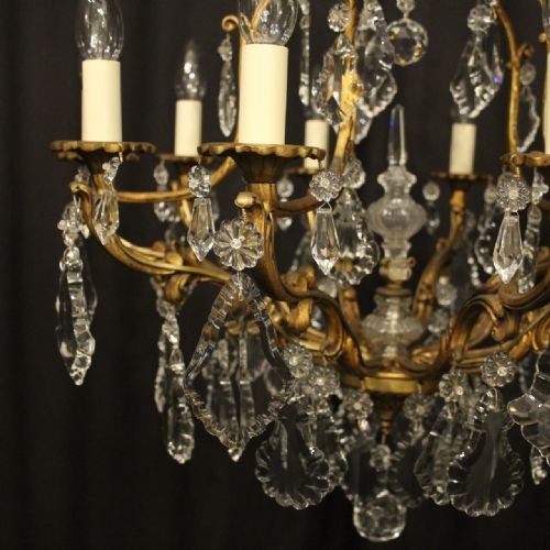 FRENCH GILDED BRONZE CRYSTAL 10 LIGHT ANTIQUE CHANDELIER - ADDITIONAL PHOTO 1