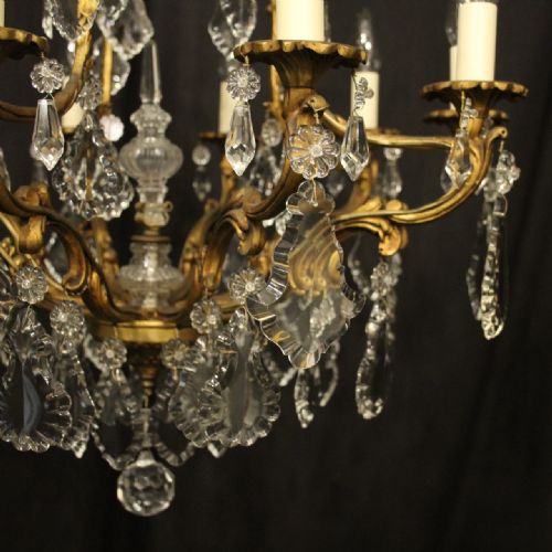 FRENCH GILDED BRONZE CRYSTAL 10 LIGHT ANTIQUE CHANDELIER - ADDITIONAL PHOTO 2
