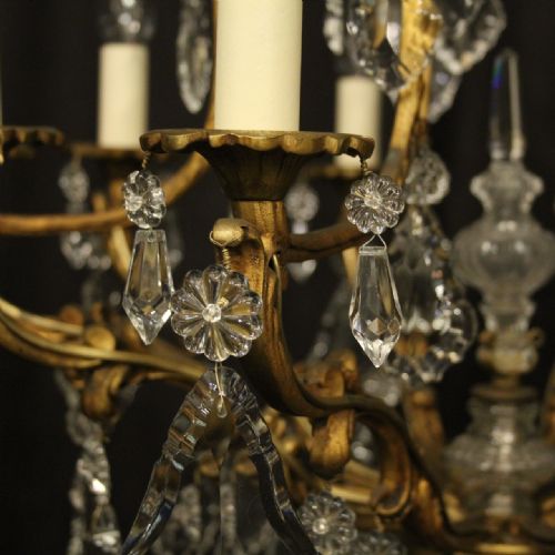 FRENCH GILDED BRONZE CRYSTAL 10 LIGHT ANTIQUE CHANDELIER - ADDITIONAL PHOTO 3