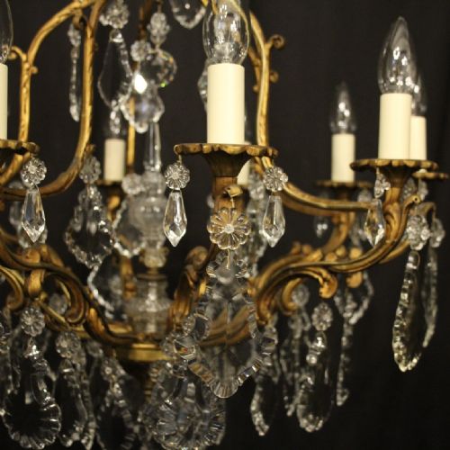 FRENCH GILDED BRONZE CRYSTAL 10 LIGHT ANTIQUE CHANDELIER - ADDITIONAL PHOTO 4