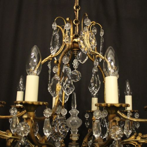 FRENCH GILDED BRONZE CRYSTAL 10 LIGHT ANTIQUE CHANDELIER - ADDITIONAL PHOTO 5