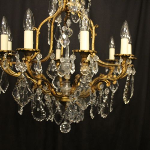 FRENCH GILDED BRONZE CRYSTAL 10 LIGHT ANTIQUE CHANDELIER - ADDITIONAL PHOTO 6